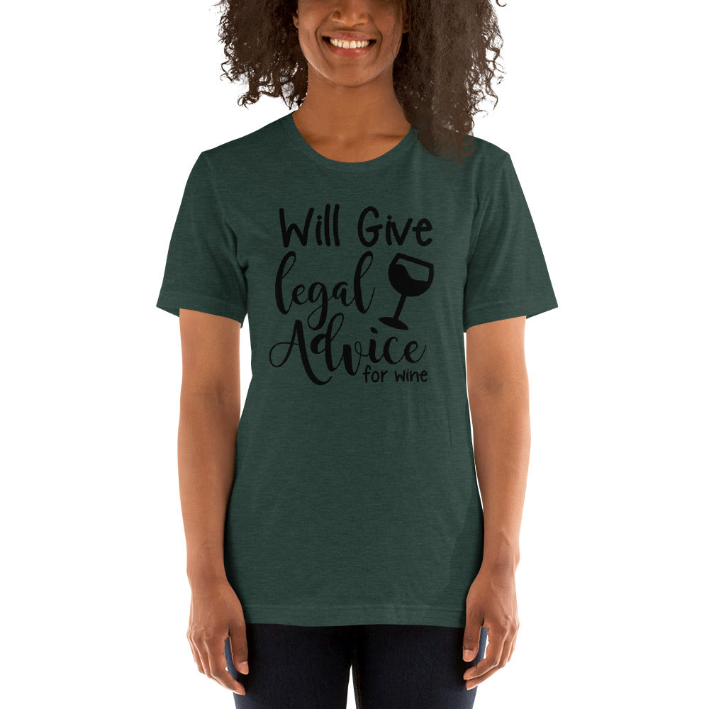Law School T Shirt - Legal Advice for Wine Black - Unisex Short Sleeve Shirt - The Legal Boutique