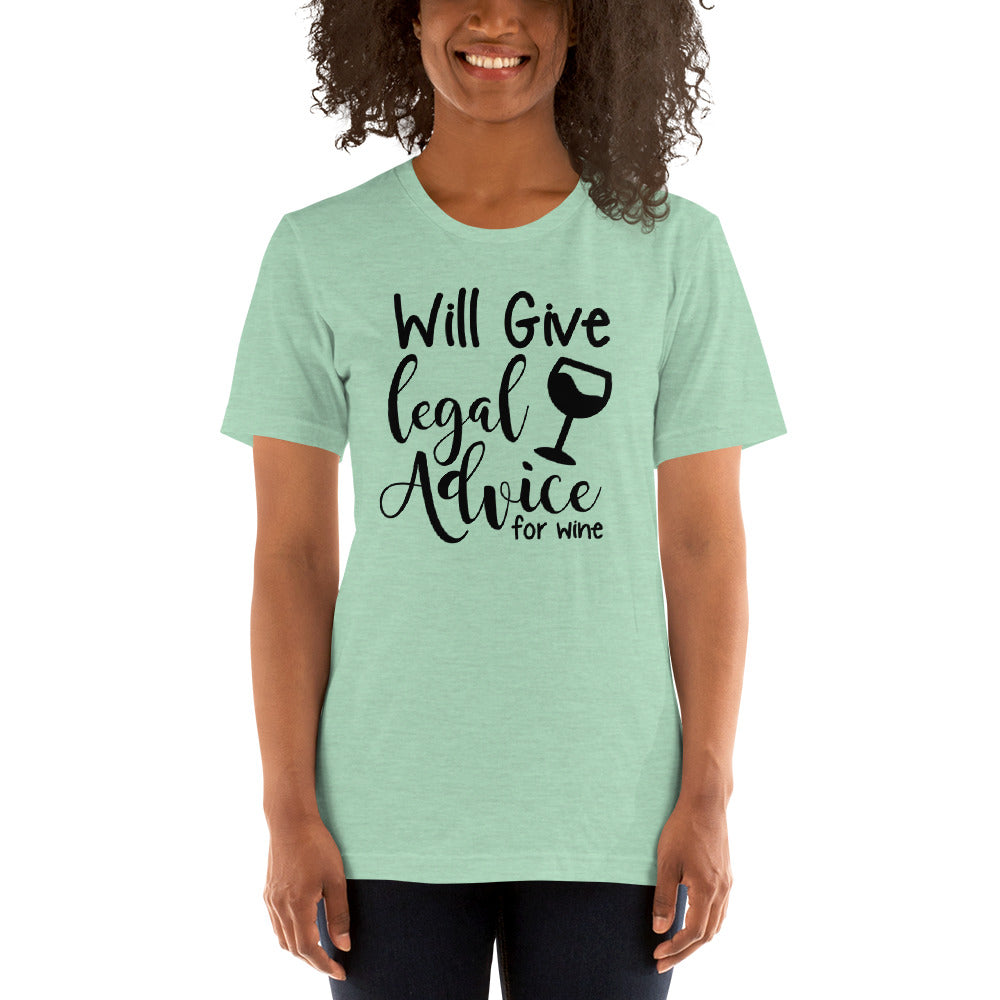 Law School T Shirt - Legal Advice for Wine Black - Unisex Short Sleeve Shirt - The Legal Boutique