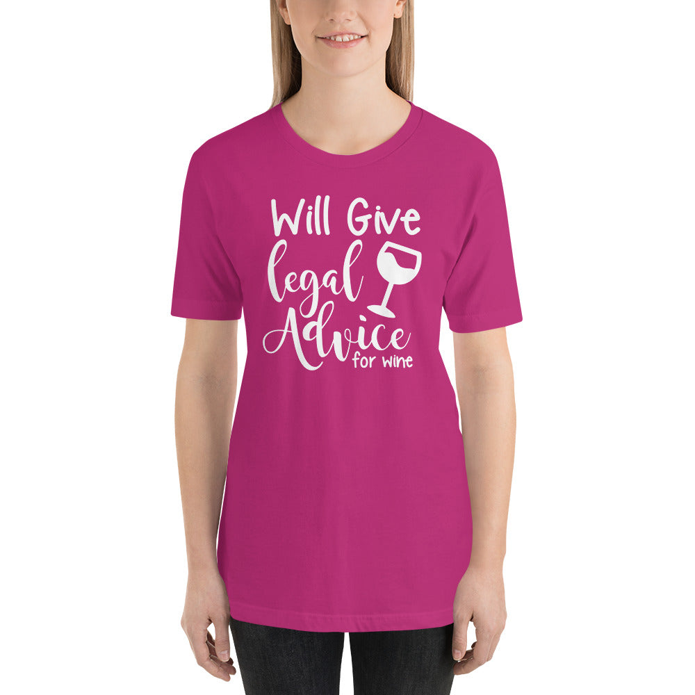 Law Student T Shirt - Legal Advice for Wine White - Unisex Short Sleeve Shirt - The Legal Boutique
