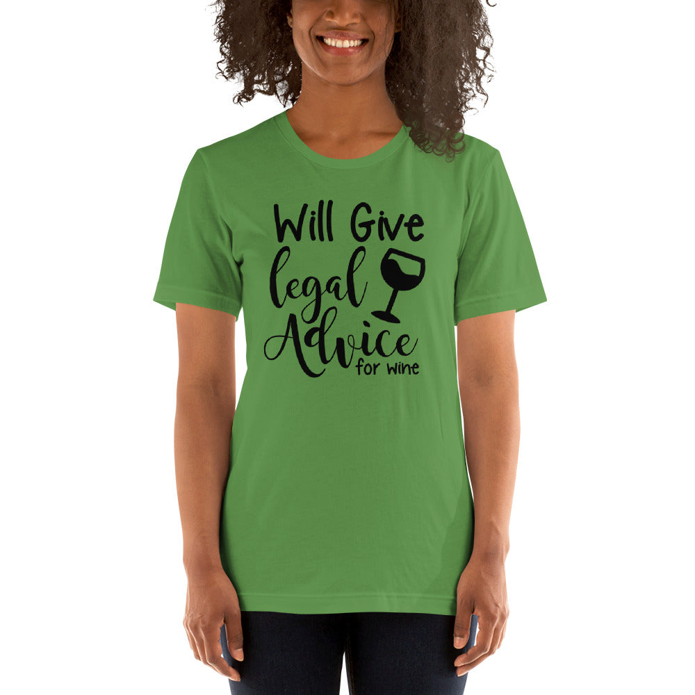 Law School T Shirt - Legal Advice for Wine Black - Unisex Short Sleeve Shirt - The Legal Boutique