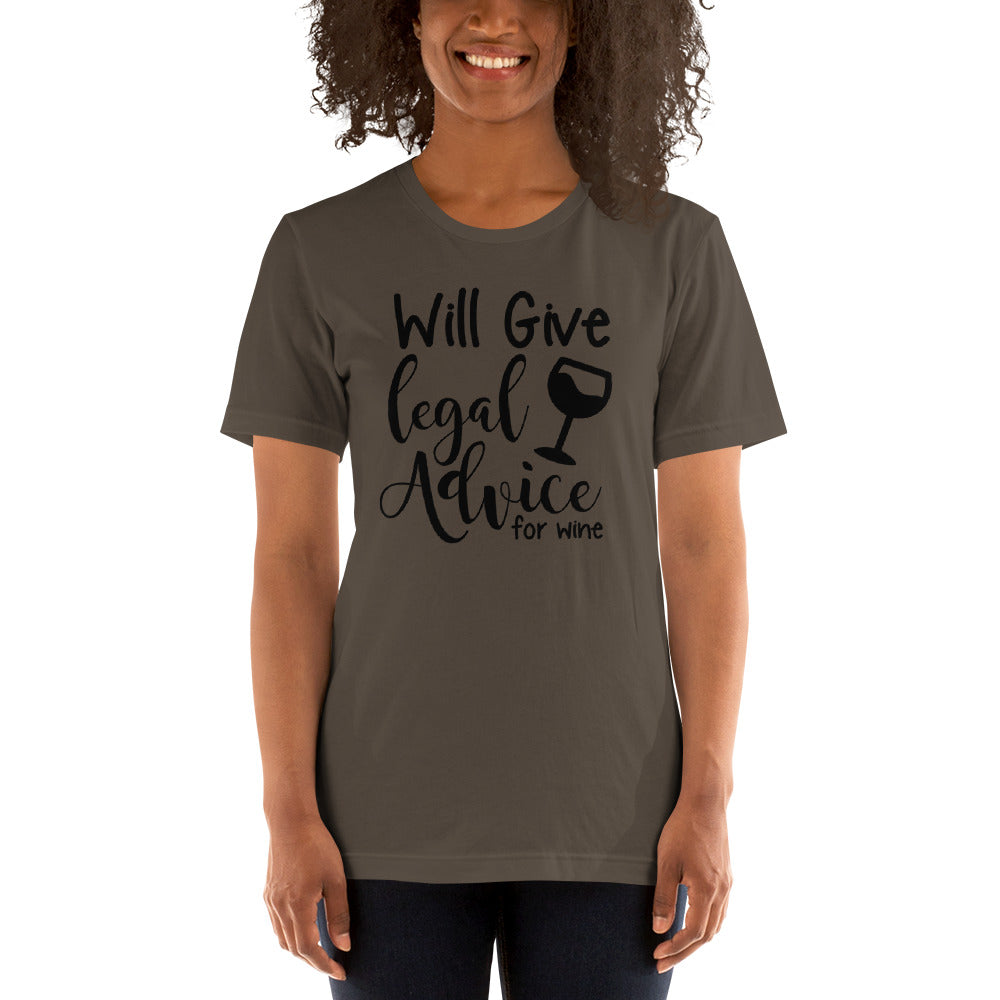Law School T Shirt - Legal Advice for Wine Black - Unisex Short Sleeve Shirt - The Legal Boutique