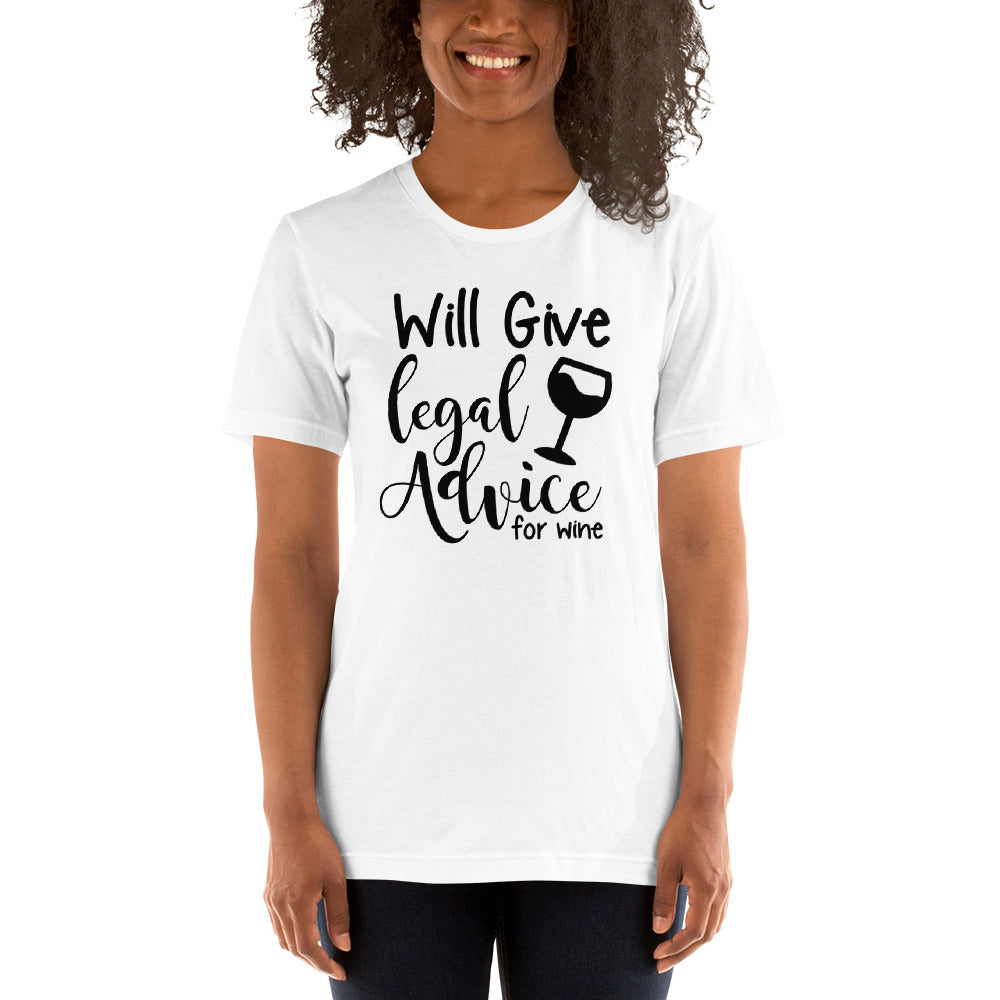 Law School T Shirt - Legal Advice for Wine Black - Unisex Short Sleeve Shirt - The Legal Boutique
