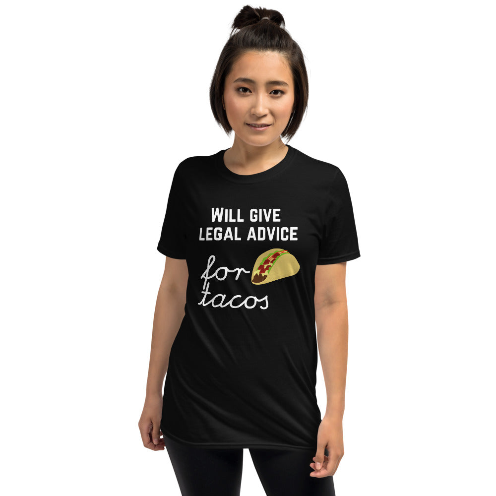 Will Give Legal Advice for Tacos White - Short-Sleeve Unisex T-Shirt - The Legal Boutique