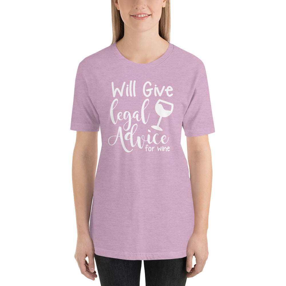 Law Student T Shirt - Legal Advice for Wine White - Unisex Short Sleeve Shirt - The Legal Boutique