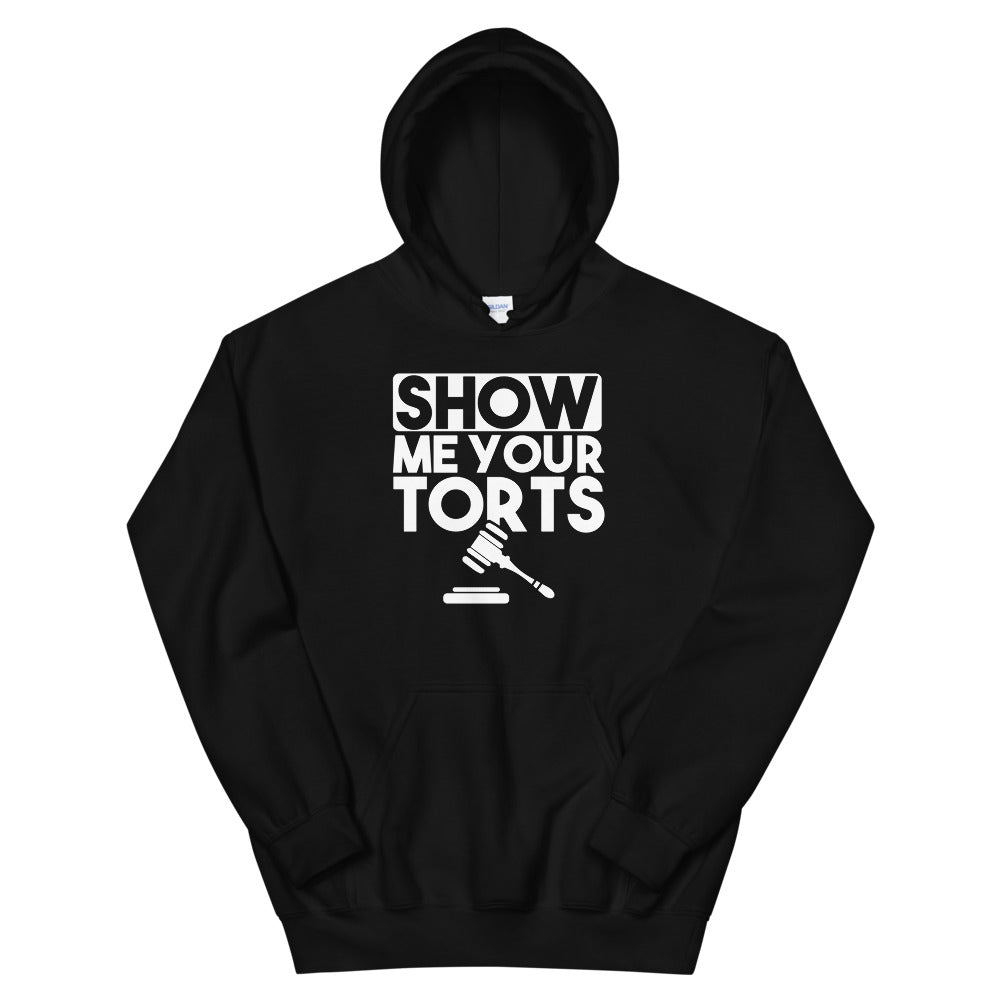 Attorney Gift Hoodie - Show Me Your Torts White - Unisex Hooded Sweatshirt - The Legal Boutique