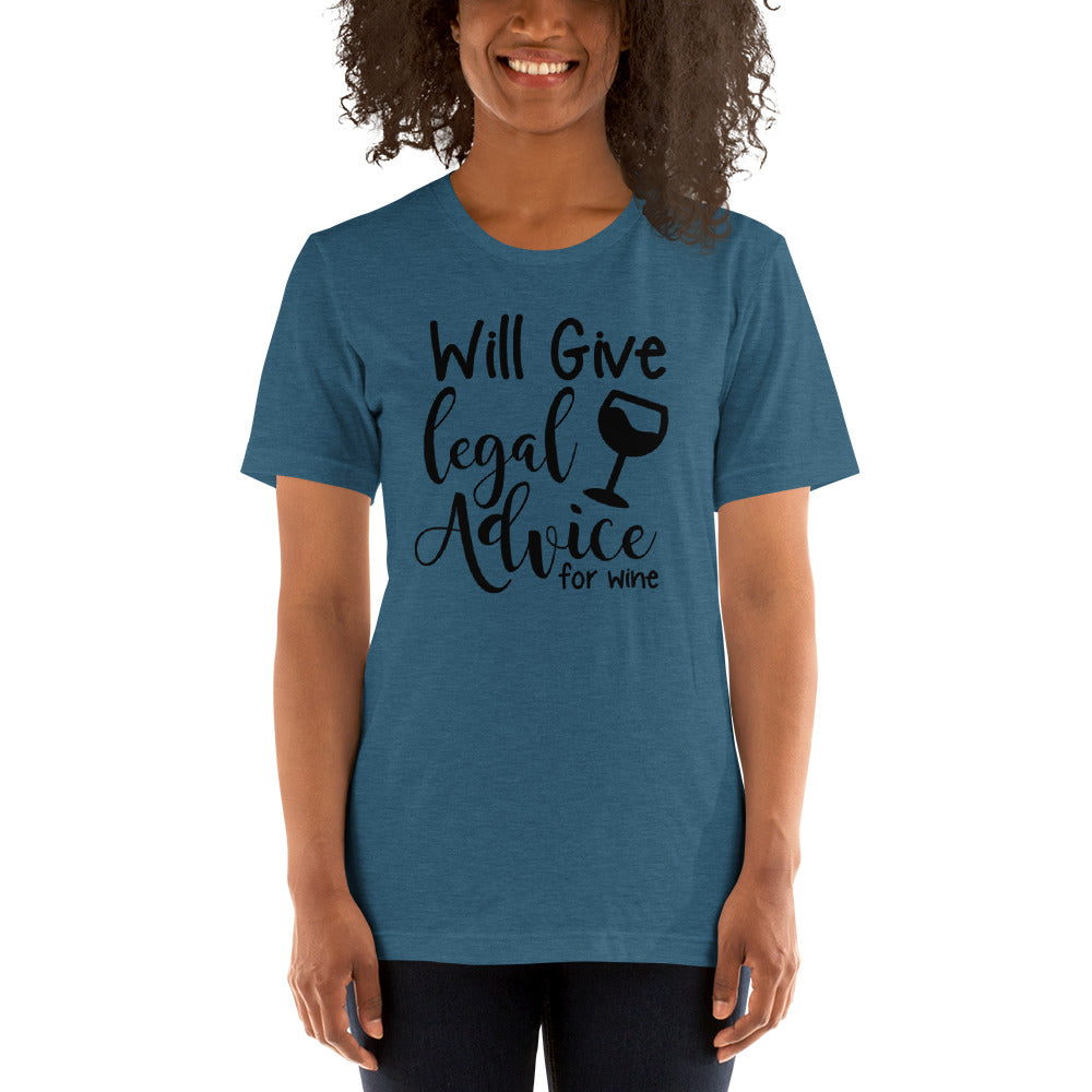 Law School T Shirt - Legal Advice for Wine Black - Unisex Short Sleeve Shirt - The Legal Boutique