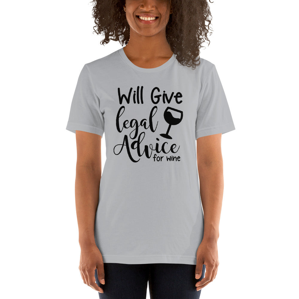Law School T Shirt - Legal Advice for Wine Black - Unisex Short Sleeve Shirt - The Legal Boutique