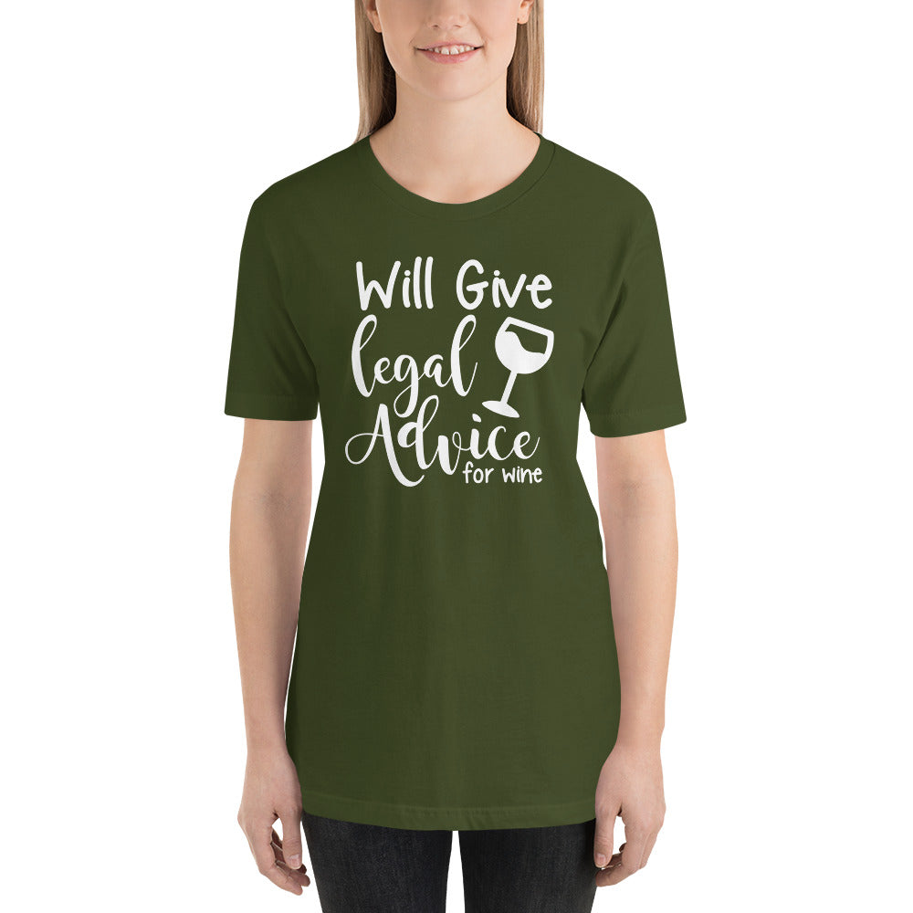 Law Student T Shirt - Legal Advice for Wine White - Unisex Short Sleeve Shirt - The Legal Boutique