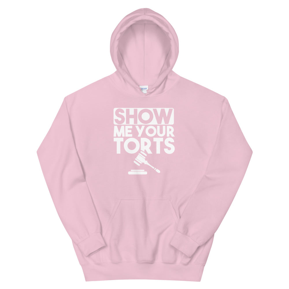 Attorney Gift Hoodie - Show Me Your Torts White - Unisex Hooded Sweatshirt - The Legal Boutique