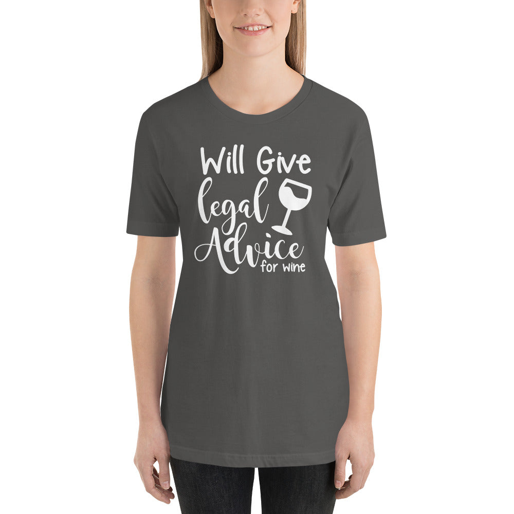Law Student T Shirt - Legal Advice for Wine White - Unisex Short Sleeve Shirt - The Legal Boutique