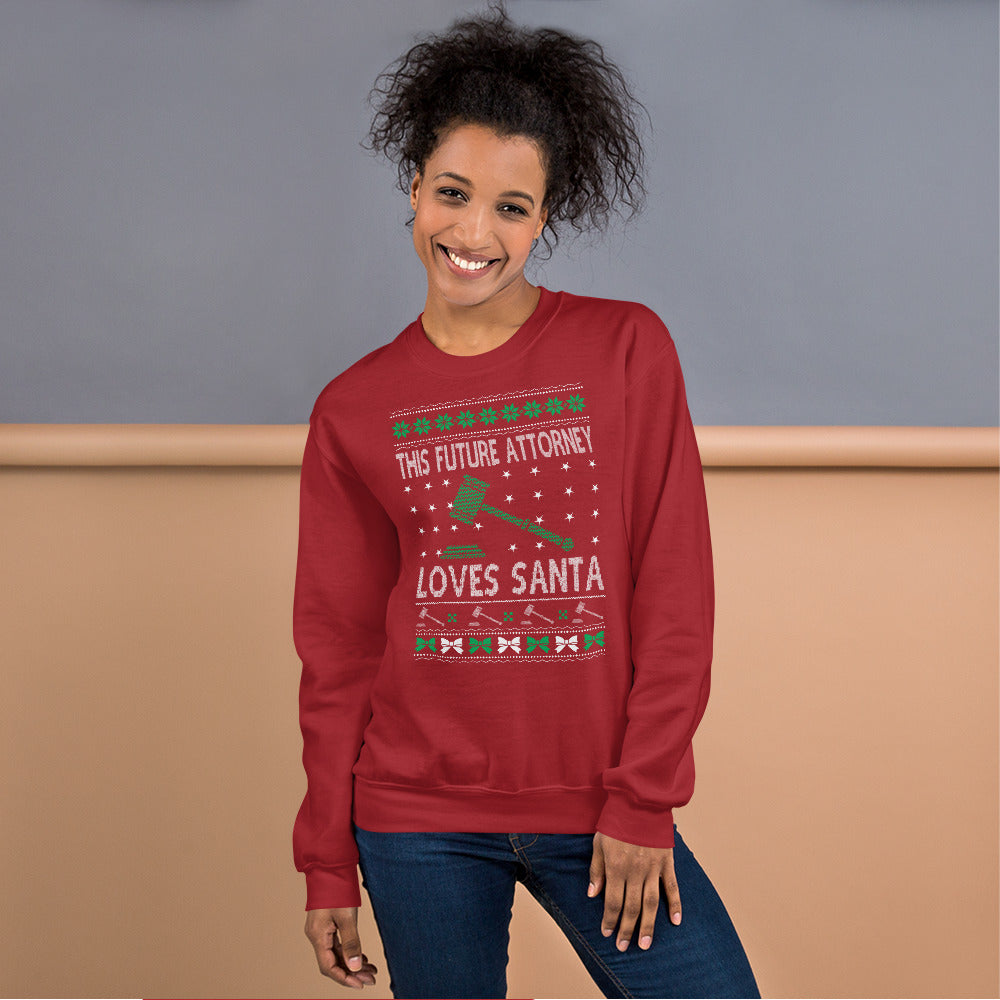 Ugly Christmas Sweater -  This Future Attorney Loves Santa - Unisex Crew Neck Sweatshirt - The Legal Boutique