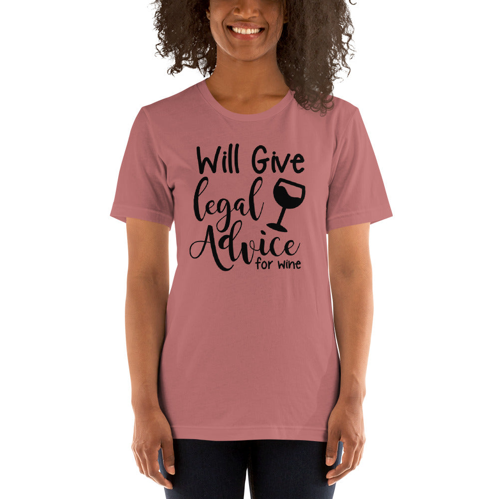 Law School T Shirt - Legal Advice for Wine Black - Unisex Short Sleeve Shirt - The Legal Boutique