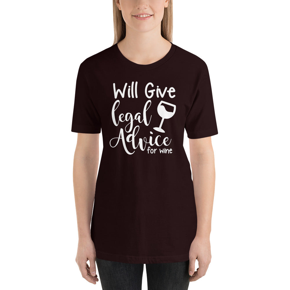 Law Student T Shirt - Legal Advice for Wine White - Unisex Short Sleeve Shirt - The Legal Boutique