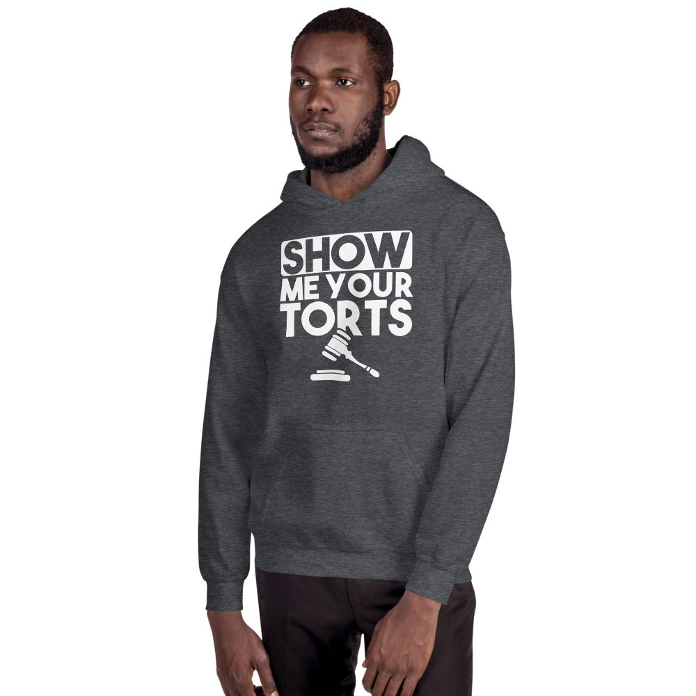 Attorney Gift Hoodie - Show Me Your Torts White - Unisex Hooded Sweatshirt - The Legal Boutique