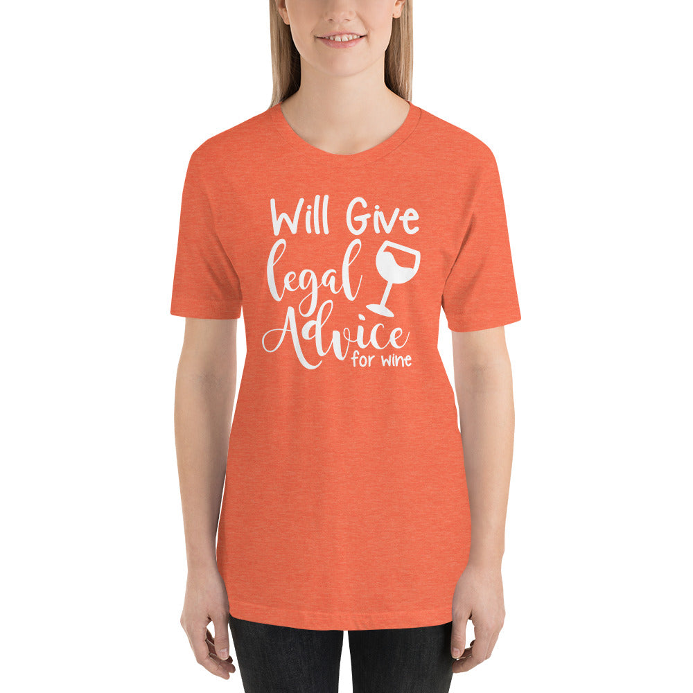 Law Student T Shirt - Legal Advice for Wine White - Unisex Short Sleeve Shirt - The Legal Boutique
