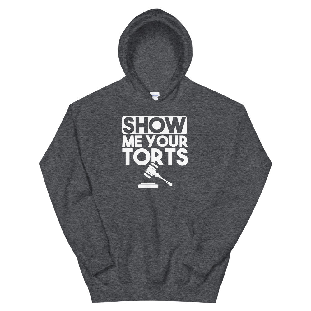 Attorney Gift Hoodie - Show Me Your Torts White - Unisex Hooded Sweatshirt - The Legal Boutique