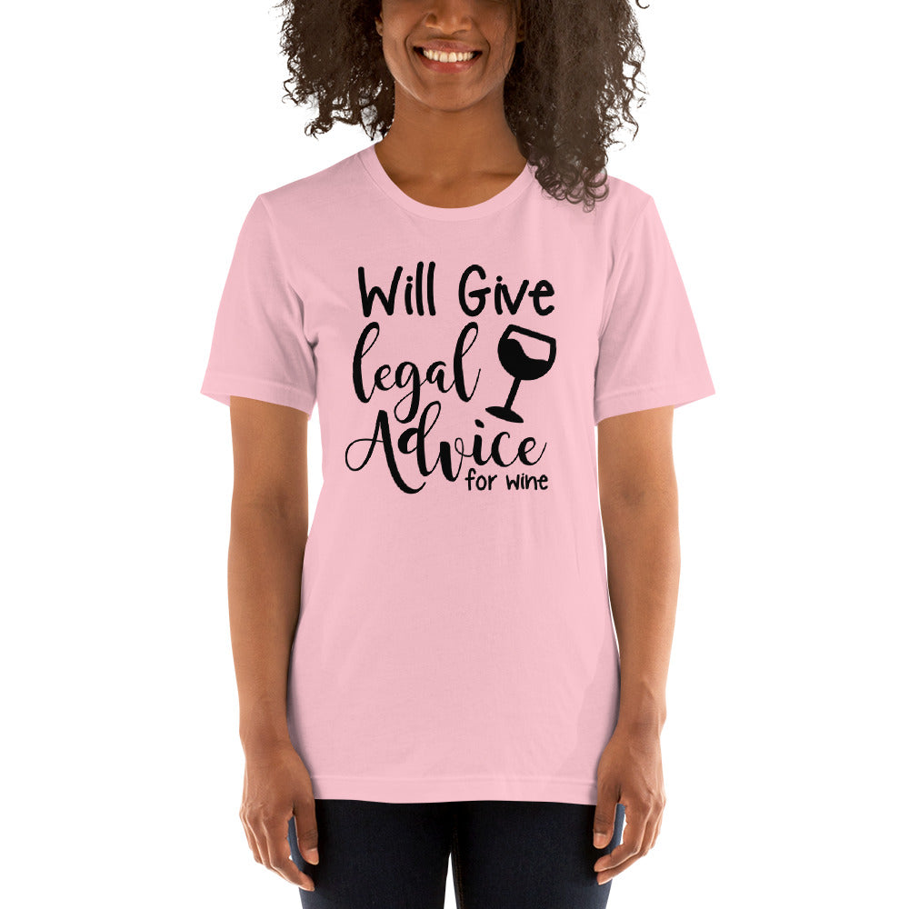Law School T Shirt - Legal Advice for Wine Black - Unisex Short Sleeve Shirt - The Legal Boutique