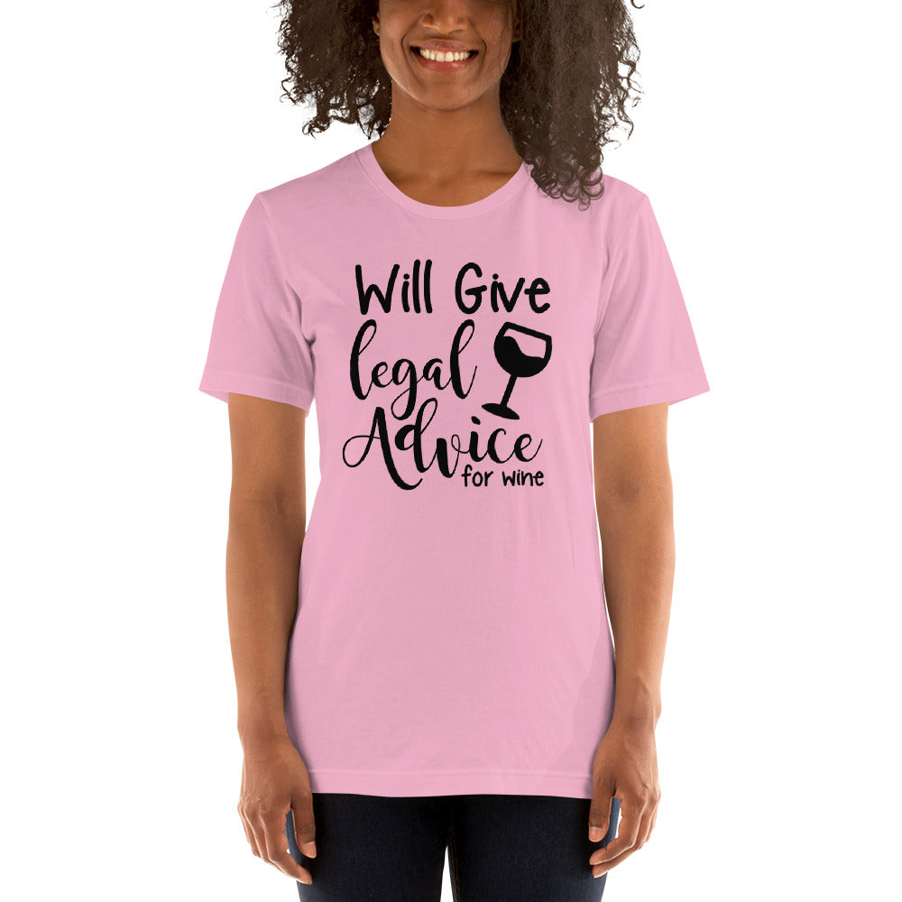 Law School T Shirt - Legal Advice for Wine Black - Unisex Short Sleeve Shirt - The Legal Boutique