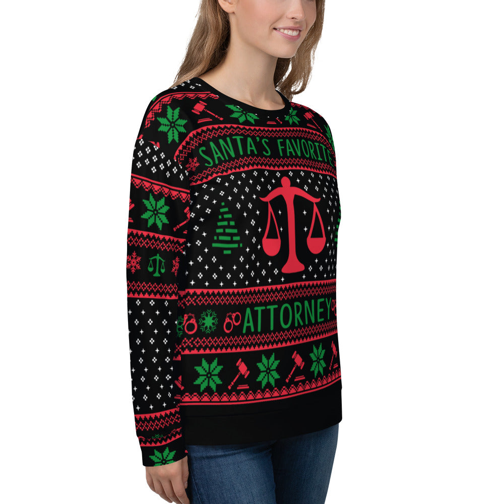 Santa's Favorite Attorney All-Over Ugly Christmas Sweater - The Legal Boutique