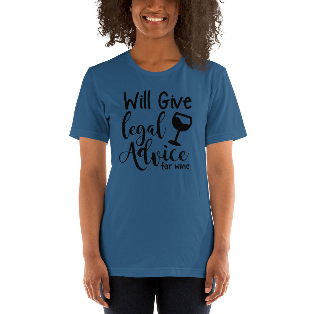 Law School T Shirt - Legal Advice for Wine Black - Unisex Short Sleeve Shirt - The Legal Boutique