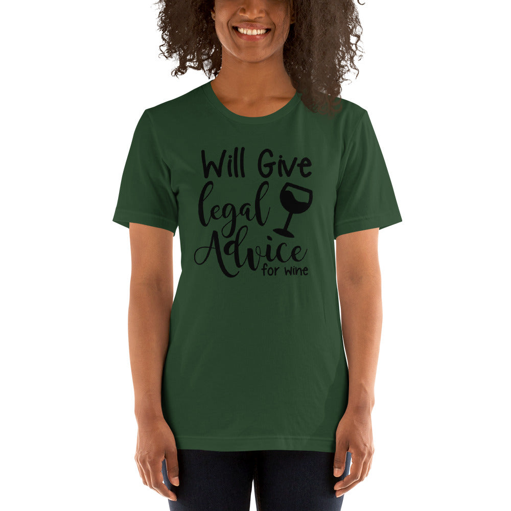 Law School T Shirt - Legal Advice for Wine Black - Unisex Short Sleeve Shirt - The Legal Boutique