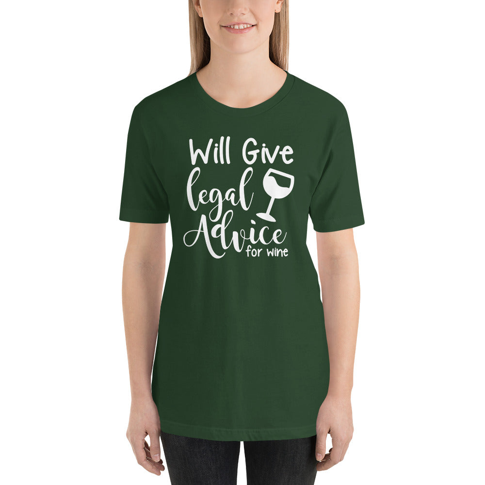 Law Student T Shirt - Legal Advice for Wine White - Unisex Short Sleeve Shirt - The Legal Boutique