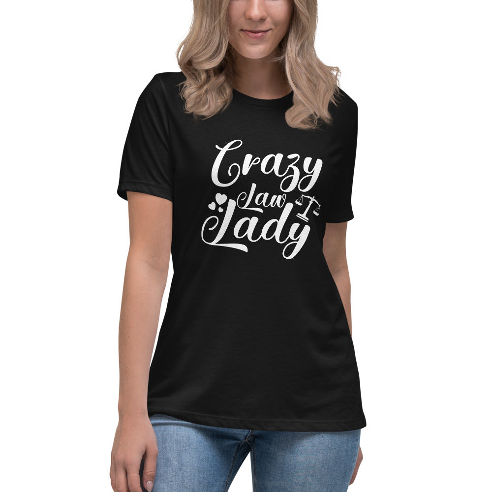 Attorney Gift T Shirt - Crazy Law Lady White - Women's Short Sleeve Shirt - The Legal Boutique