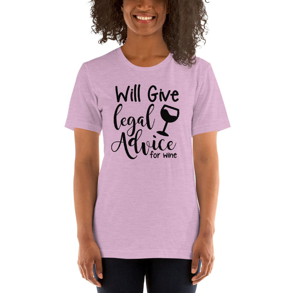 Law School T Shirt - Legal Advice for Wine Black - Unisex Short Sleeve Shirt - The Legal Boutique