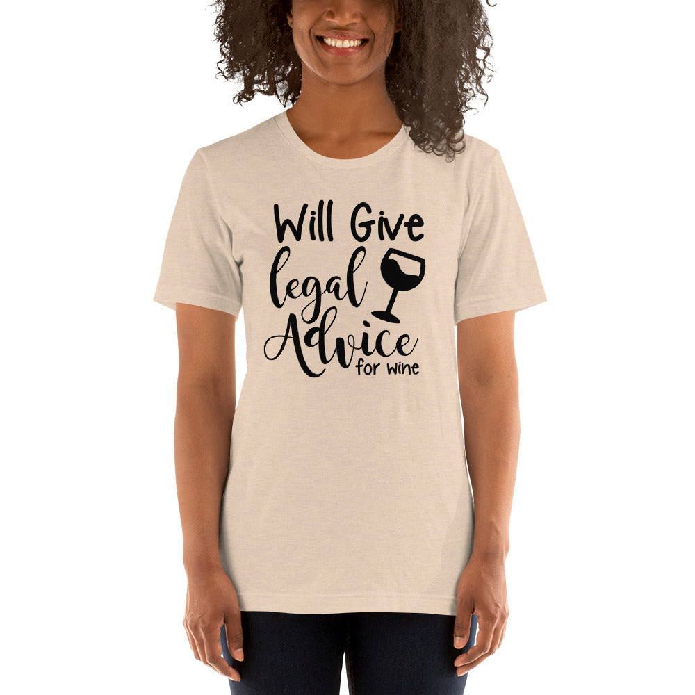 Law School T Shirt - Legal Advice for Wine Black - Unisex Short Sleeve Shirt - The Legal Boutique