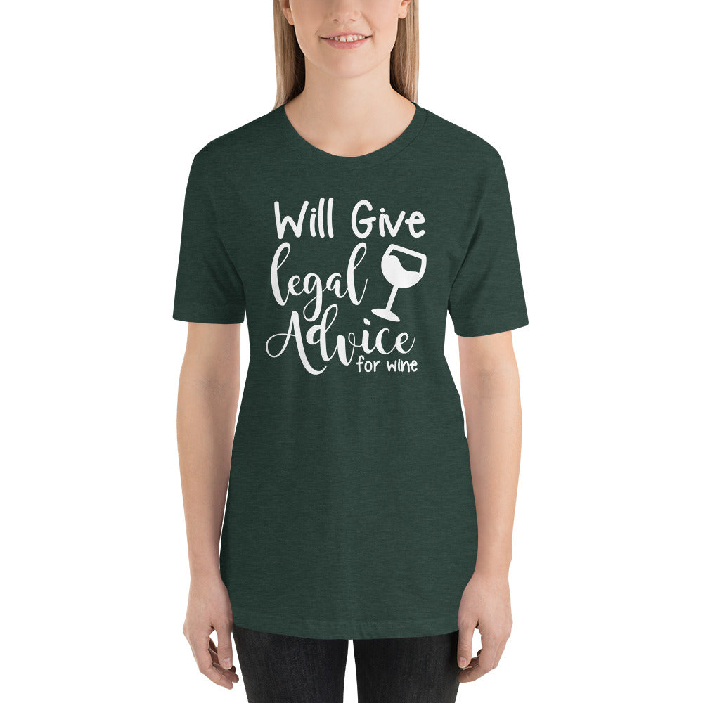 Law Student T Shirt - Legal Advice for Wine White - Unisex Short Sleeve Shirt - The Legal Boutique