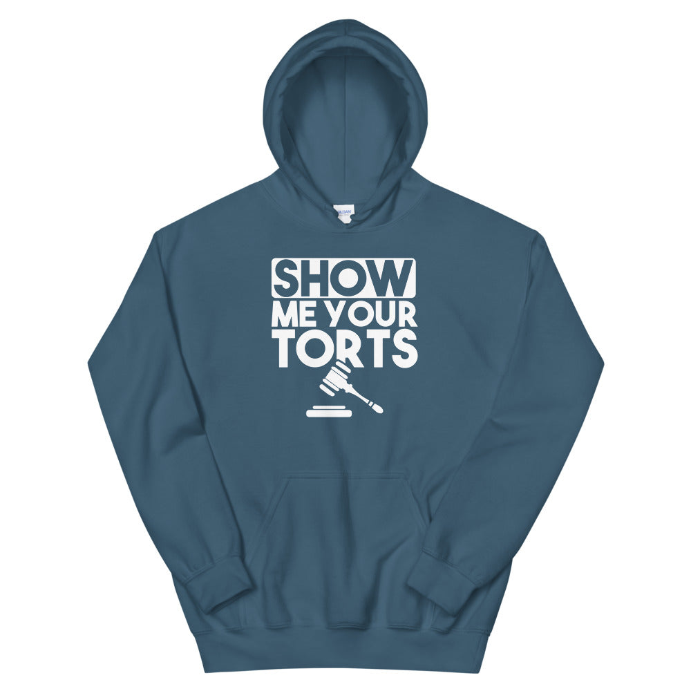 Attorney Gift Hoodie - Show Me Your Torts White - Unisex Hooded Sweatshirt - The Legal Boutique