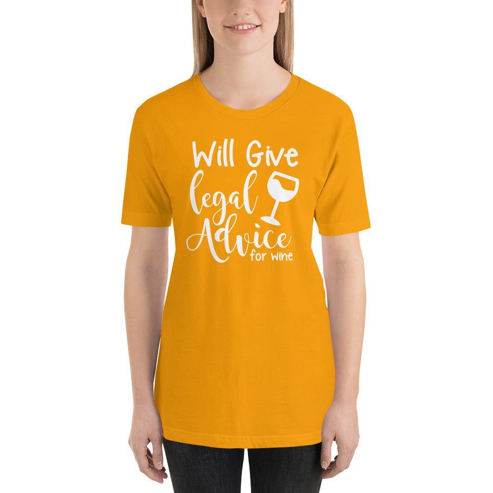 Law Student T Shirt - Legal Advice for Wine White - Unisex Short Sleeve Shirt - The Legal Boutique