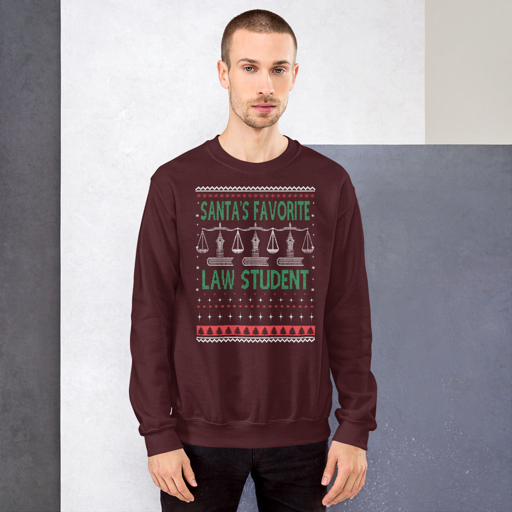 Ugly Christmas Sweater - Santa's Favorite Law Student - Unisex Crew Neck Sweatshirt