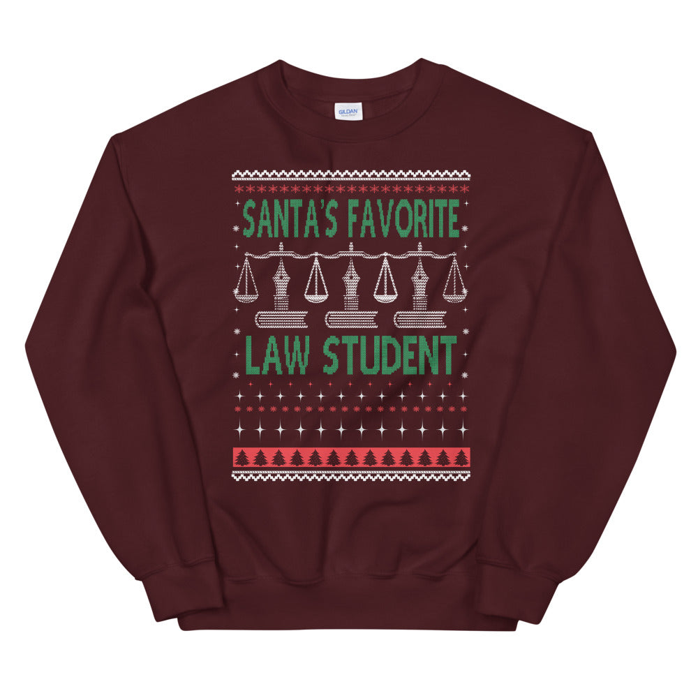 Ugly Christmas Sweater - Santa's Favorite Law Student - Unisex Crew Neck Sweatshirt