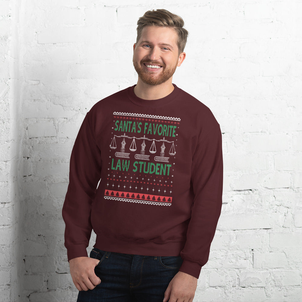 Ugly Christmas Sweater - Santa's Favorite Law Student - Unisex Crew Neck Sweatshirt