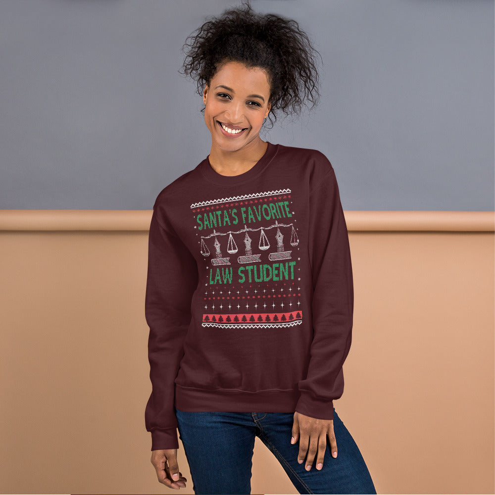 Ugly Christmas Sweater - Santa's Favorite Law Student - Unisex Crew Neck Sweatshirt