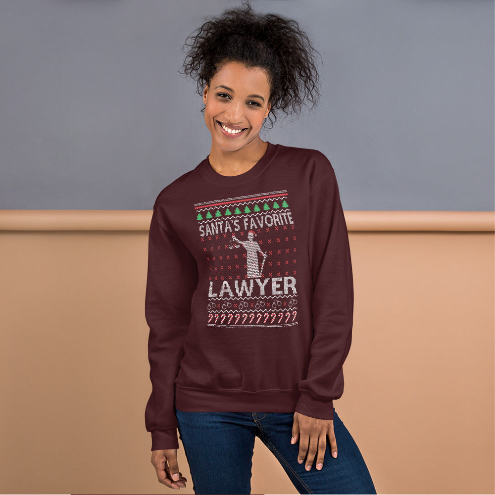 Ugly Christmas Sweater - Santa's Favorite Lawyer - Unisex Crew Neck Sweatshirt