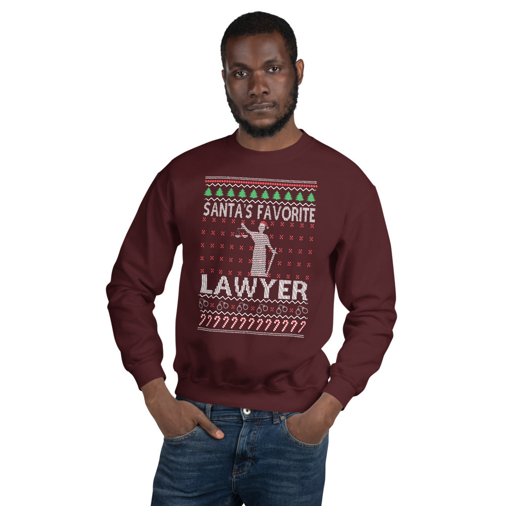 Ugly Christmas Sweater - Santa's Favorite Lawyer - Unisex Crew Neck Sweatshirt