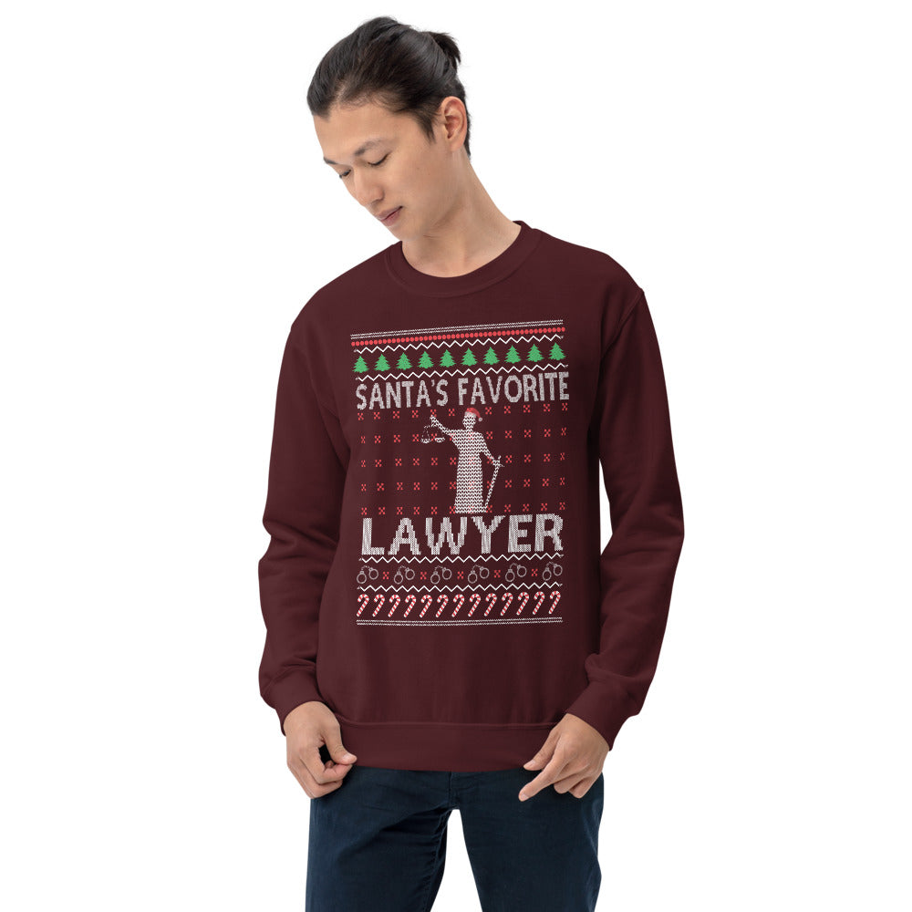 Ugly Christmas Sweater - Santa's Favorite Lawyer - Unisex Crew Neck Sweatshirt