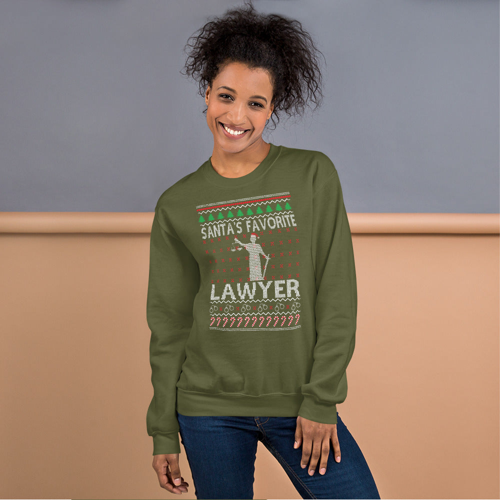 Ugly Christmas Sweater - Santa's Favorite Lawyer - Unisex Crew Neck Sweatshirt